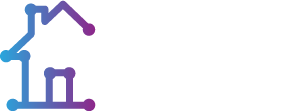 The Dwellink logo: Shades of purple and blue forms a circuit board in the shape of a house, next to the house are the words Dwellink, empower living.